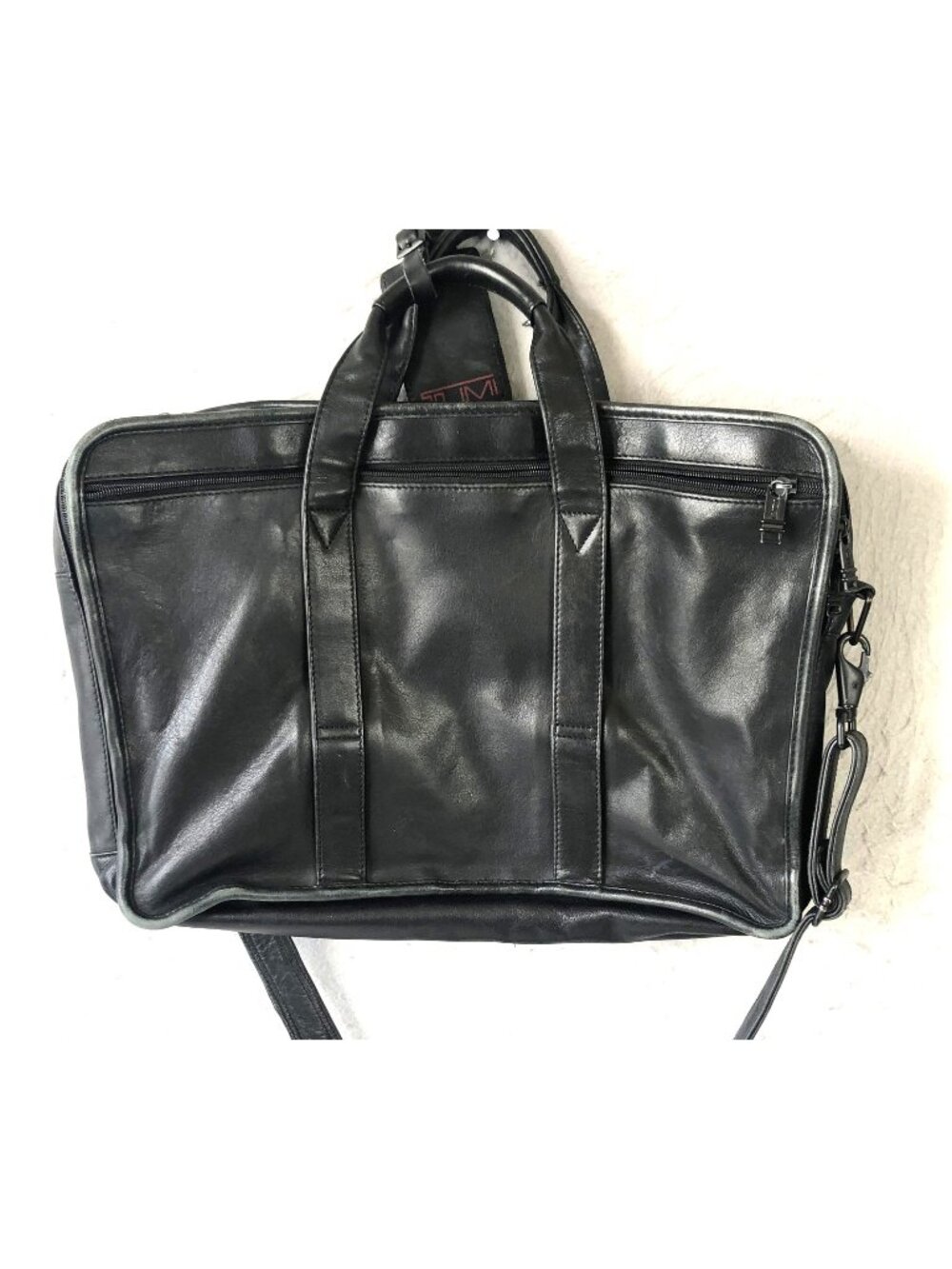 Tumi Black Leather Briefcase Soft Business Case Men Shoulder Strap Organizer